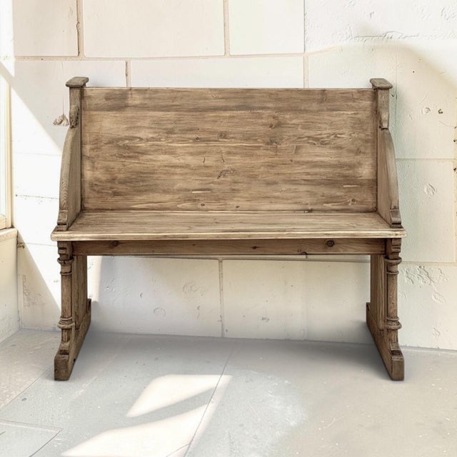 Crafted from solid oak and fruitwood during the 19th century, this rare Gothic Revival deacon’s bench beautifully reflects...