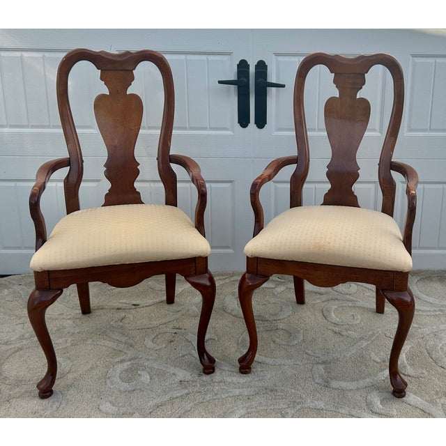 Vintage (1970's) Set of Six Dining Chairs have a Queen Anne Style. Made by American Drew Furniture. The Wood is Cherry....