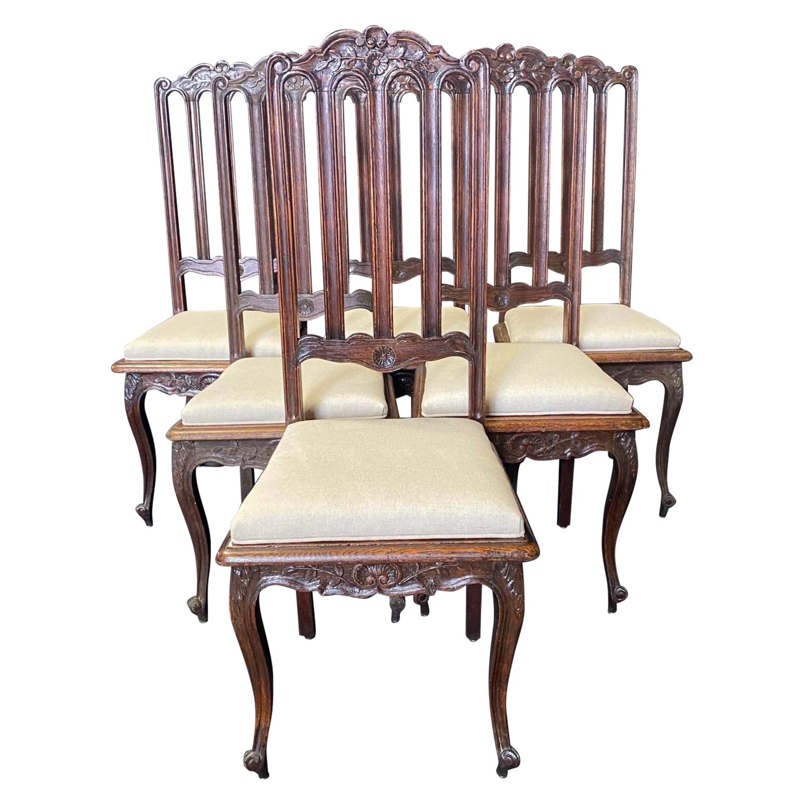 French Oak Hand Carved 19th Century Dining Side Chairs -Set of 6 | Chairish