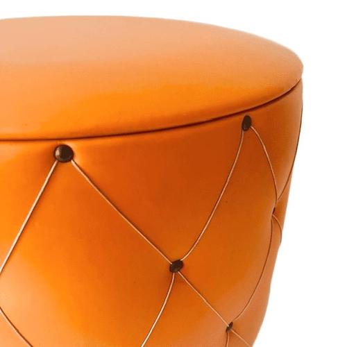 Vintage Pouf in Orange Faux Leather, 1960s For Sale - Image 4 of 9