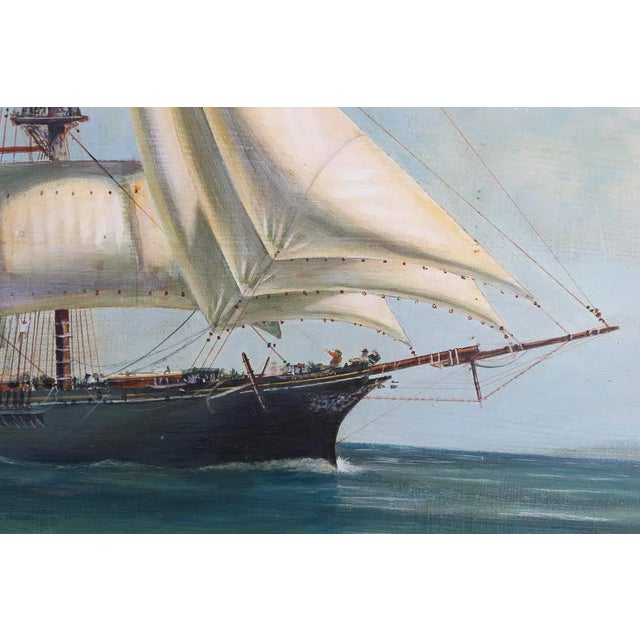 1970s Vintage Nautical Ship Painting, 1978 — Oil on Masonite Board, 30x40 For Sale - Image 5 of 13