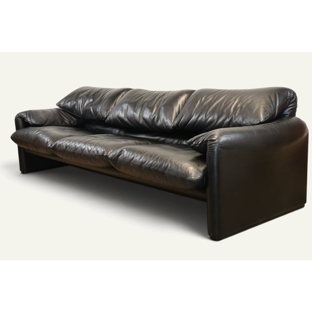 Maralunga 3-Seater Sofa in Black Leather by Vico Magistretti for Cassina, 1970s For Sale - Image 15 of 18