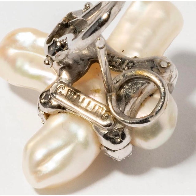 Pair of 1990s Christopher Walling Pearl and Diamond Earrings For Sale In San Francisco - Image 6 of 6