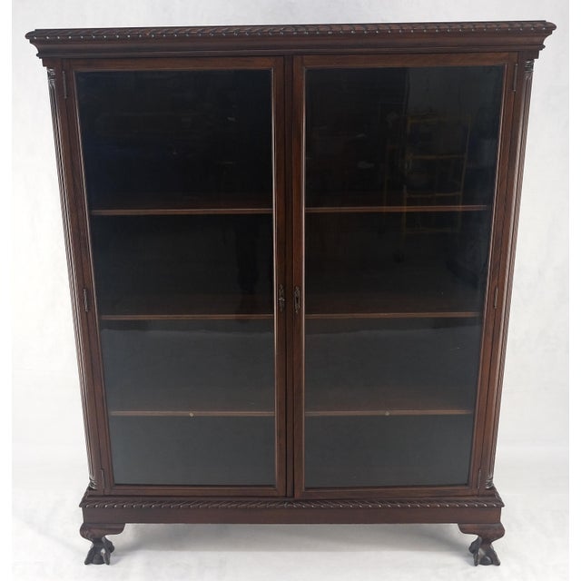 1940s Mahogany 2 Door Chippendale Style Carved Ball & Claw Feet Rope Edge Bookcase For Sale - Image 5 of 11