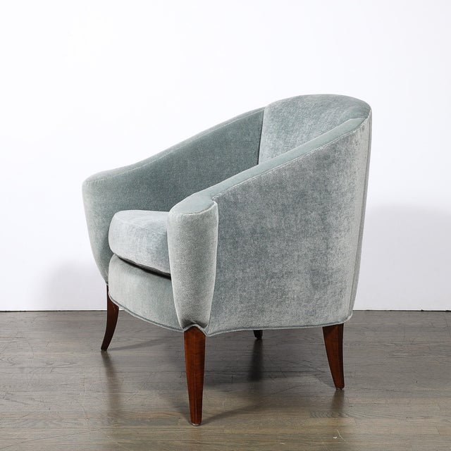 Wood Art Deco Scroll Form Lounge Chair W/ Walnut Supports & Powder-Blue Velvet Mohair For Sale - Image 7 of 13