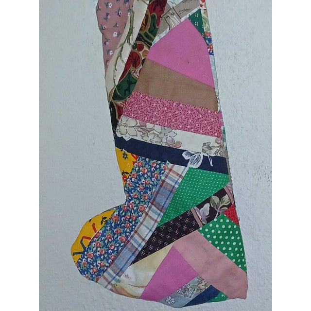 1960s Fabric 'Crazy Quilt' Style Christmas Stocking For Sale - Image 4 of 9