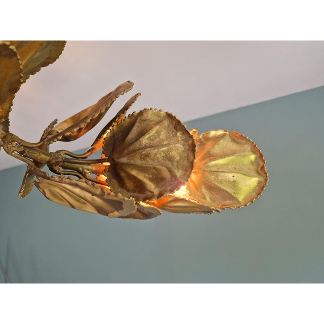 Large Brutalist Brass Chandelier with Floral Decoration, 1970s For Sale - Image 6 of 18
