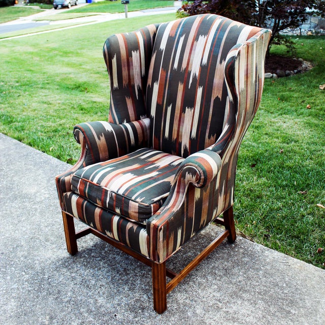 Late 20th Century Baker Furniture Co. Wingback Arm Chair with Mahogany