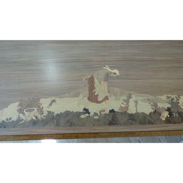 Brown Vintage Buchschmid & Gretaux Bg German Wood Coffee Table Inlay Marquetry 4 Seasons For Sale - Image 8 of 10
