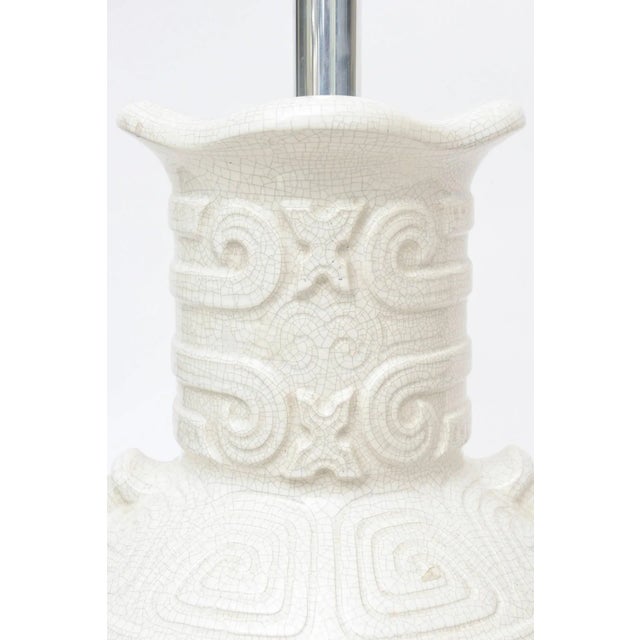 Italian Vintage Crackled Glazed Ceramic Monumental Table or Desk Lamp Aztec Design For Sale In Miami - Image 6 of 11