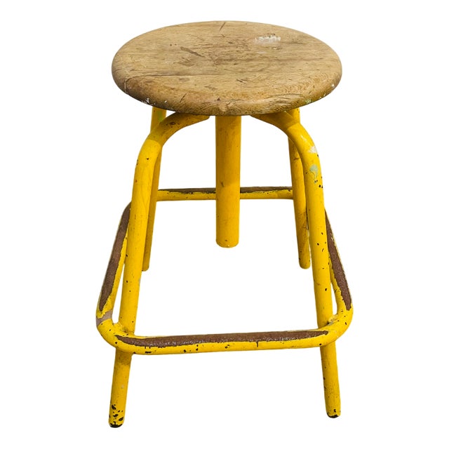 Vintage French Workshop Stool, 1950s For Sale