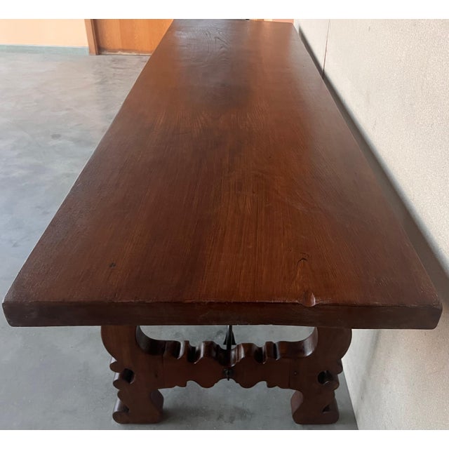 18th Dining or Console Table of Walnut with Lyre Legs and Heavy Top, Spain For Sale - Image 11 of 18