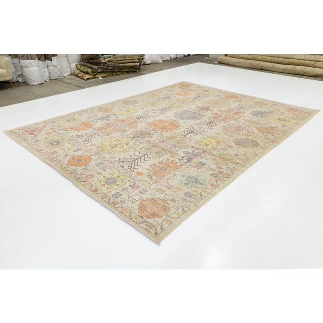 Pastel Modern Oushak Style Hand-Knotted Wool Area Rug 10x13 For Sale - Image 9 of 11