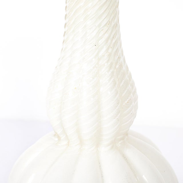 Pair of Mid-Century Modern Hand-Blown Murano Fluted Off White Glass Table Lamps For Sale - Image 12 of 16