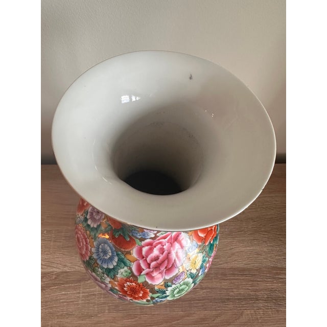 Ceramic Vintage Chinese Famille Rose Style Hand-Painted Porcelain Vase With Gilt, 13" For Sale - Image 7 of 12