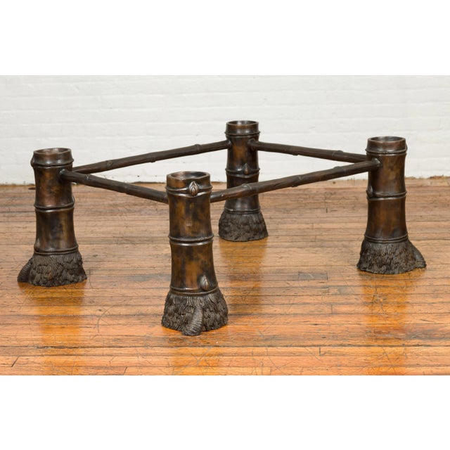 Contemporary Bronze Coffee Table Base with Large Hoof Feet & Brown Patina For Sale - Image 12 of 13