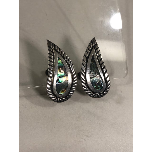 Blue 1950s Mexico Abalone Sterling Teardrop Earrings, Pair For Sale - Image 8 of 8