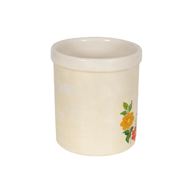 Rustic European Hand Painted Floral Stoneware Jar For Sale - Image 3 of 7