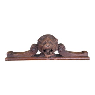 Antique Hand-Carved Wooden Architectural Fragment With Lion Head Motif For Sale