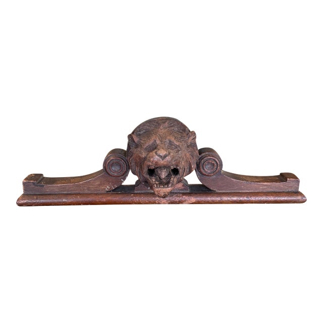 Antique Hand-Carved Wooden Architectural Fragment With Lion Head Motif For Sale
