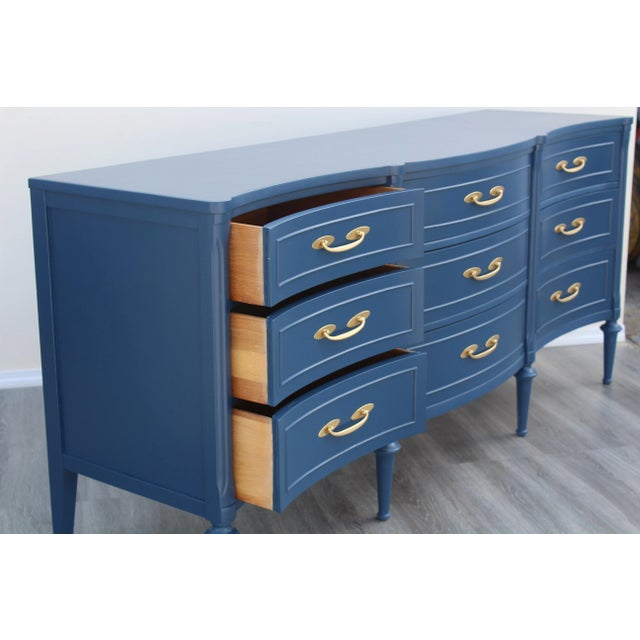 Mid-Century Blue Dresser of Nine Drawers | Chairish
