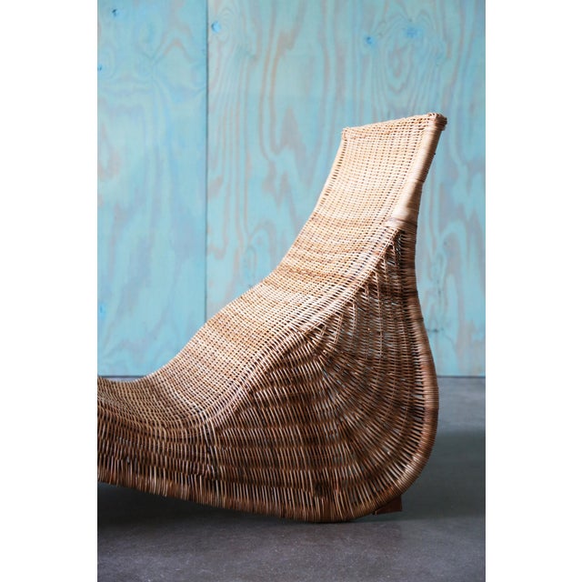 Brown Karl Malmvall for Ikea "Karlskorna" Woven Rattan Chaise Lounge Chair C. 1990s For Sale - Image 8 of 12