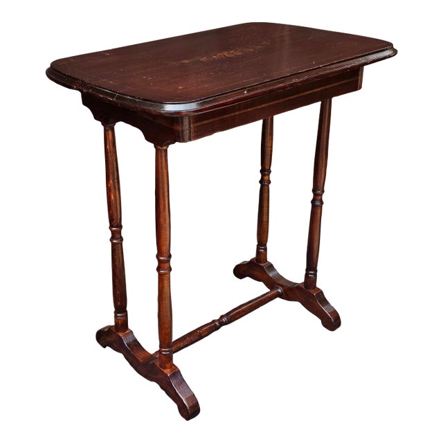 Antique Cherry Stained and Flower Decorated Side Table For Sale