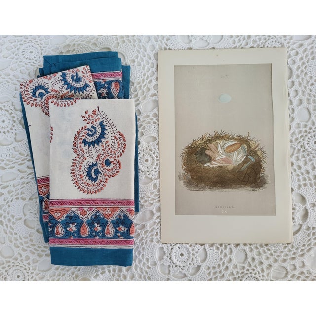 Pink Pink & Turquoise Paisley Indian Block Print Cloth Napkins - Set of 4 For Sale - Image 8 of 8