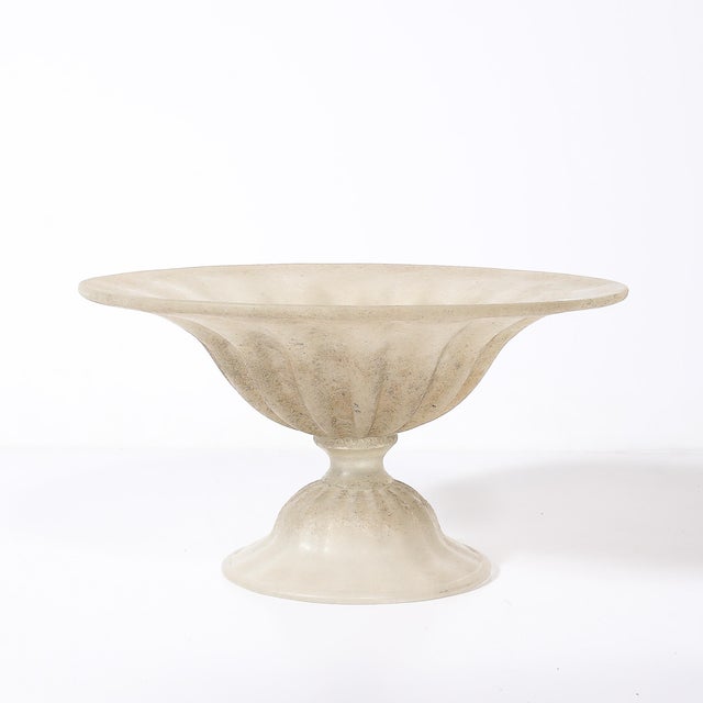 Mid-Century Hand-Blown Murano Fluted & Footed Scavo Glass Centerpiece Bowl For Sale In New York - Image 6 of 11