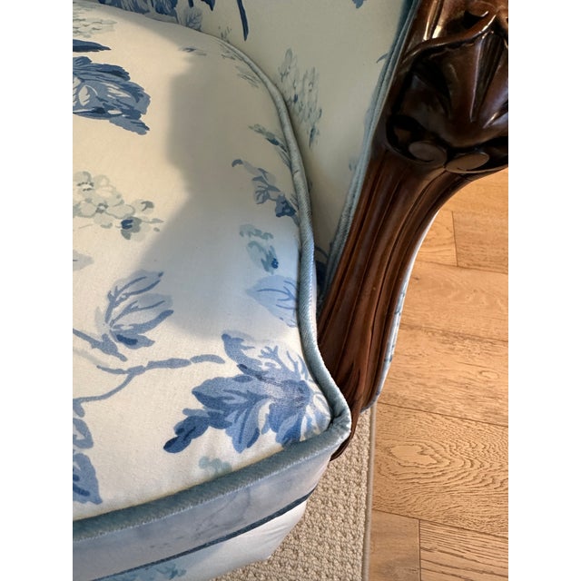 Absolutely stunning antique French bergère chair, fully restored and professionally reupholstered with high-end designer...