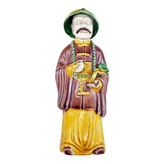 Qing Chinese Porcelain Mandarin Figurine With Ruyi Scepter Circa 1900 For Sale