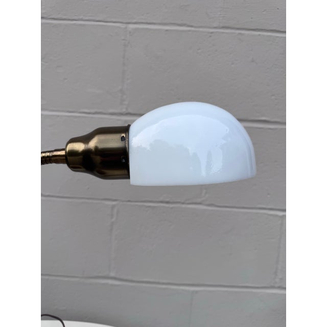 Mid-Century Modern Vintage 1960s Brass Gooseneck Desk Lamp Milk Glass Dome Shade Mid-Century Modern Task Light For Sale - Image 3 of 12