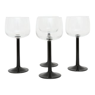 Vintage French Black Stem Glasses - Set of 4 For Sale