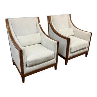 French Modernist Slope Arm Lounge Chairs, Pair For Sale