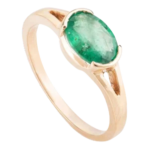 14k Yellow Gold 1.16 Carat Oval Emerald Single Stone East to West Ring Size 4