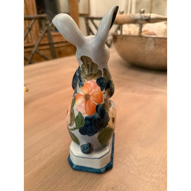 Teal Vintage Floral Bunny Rabbit For Sale - Image 8 of 12