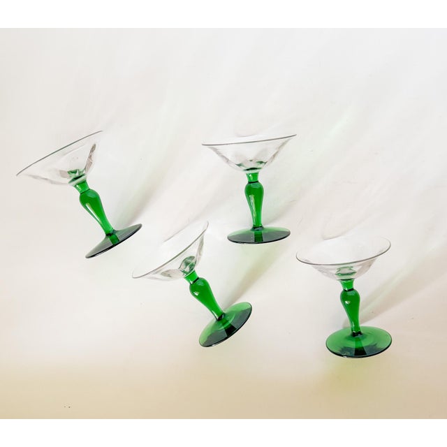 Antique Art Nouveau Green Blown Glass Coupes - Set of 4 For Sale - Image 10 of 10