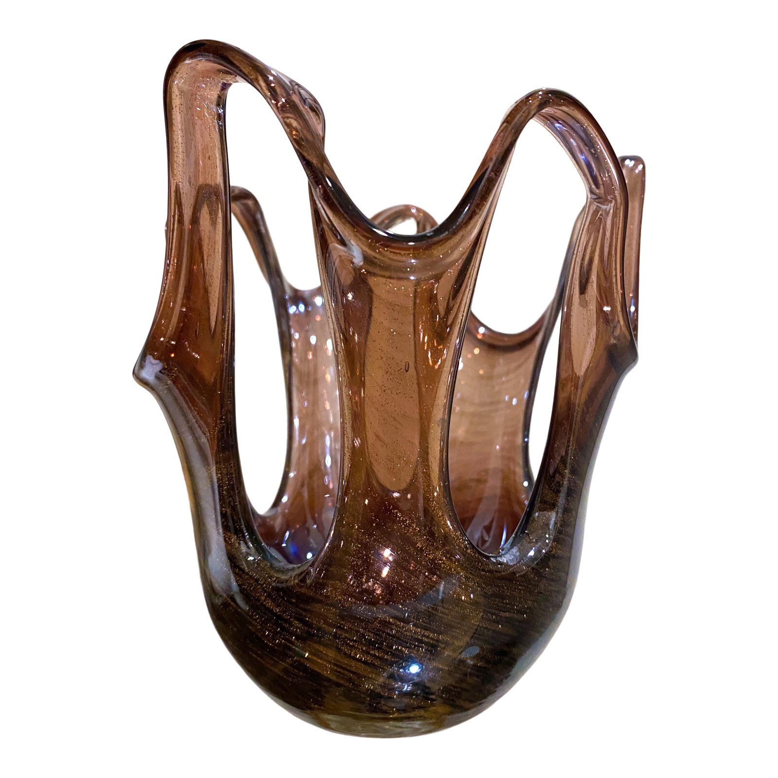 Vintage Makora Krosno Blown Handmade Art Glass Open Vase Center Piece