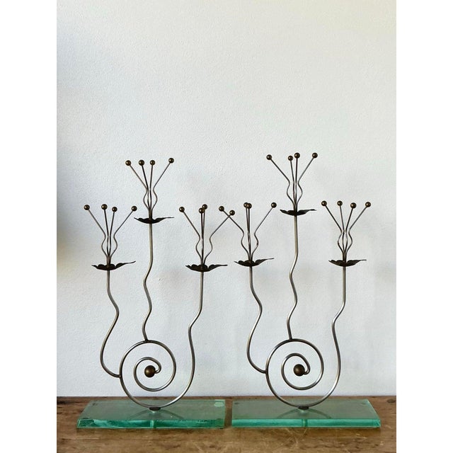 Postmodern Vintage Postmodern Three Candle Candelabra After Tony Evans - A Pair For Sale - Image 3 of 12