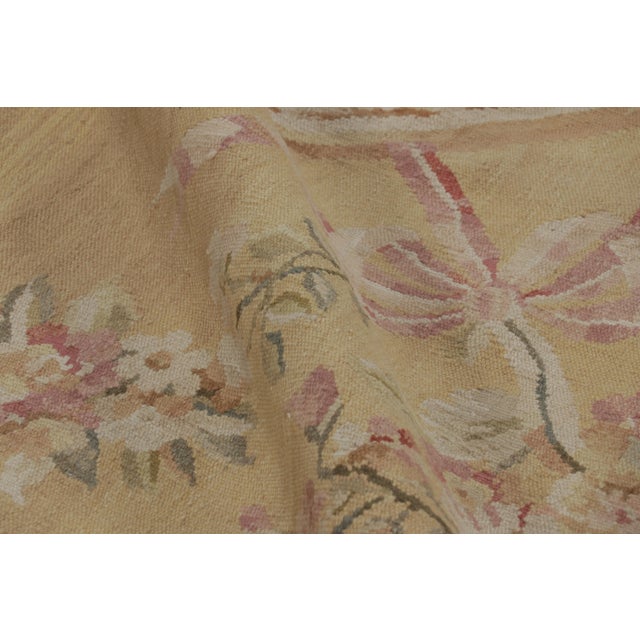 Beige Rug & Kilim’s Aubusson Style Rug in Gold and Beige With Floral Medallion For Sale - Image 8 of 9