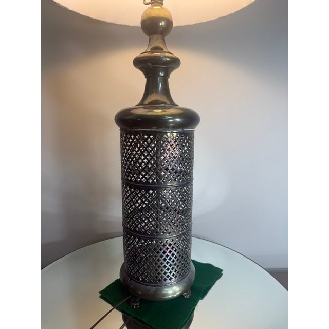 Mid-Century Modern Vintage Moroccan Pierced Metal Table Lamps - a Pair For Sale - Image 3 of 10