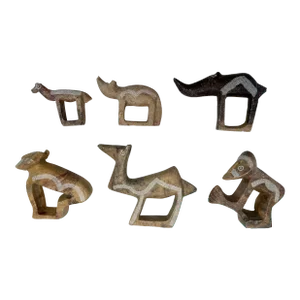Late 20th Century Carved Stone Animal Napkin Rings- Set of 6