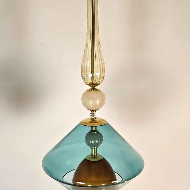 Blue Pair of Petrol Blue Glass Pendants, Italy For Sale - Image 8 of 12