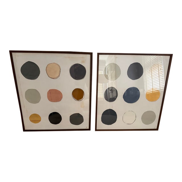 Abstract Modern Abstract 9-Circle Framed Prints - Mitchell Gold + Bob Williams Pair For Sale