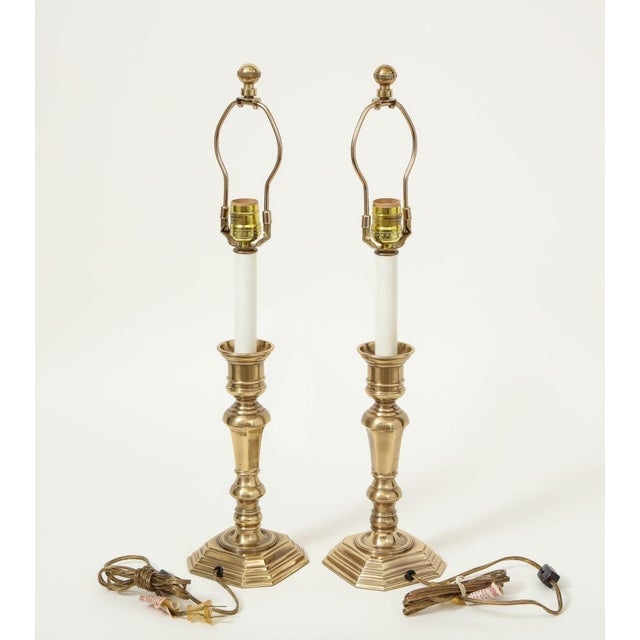 Pair of Brass Candlestick Lamps For Sale In New York - Image 6 of 8
