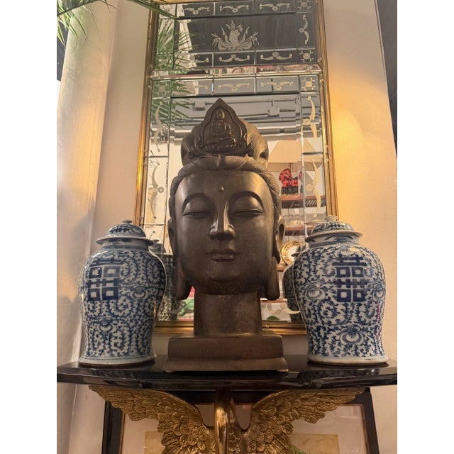 Late 19th Century Large 19th Century Bronze Buddha Head For Sale - Image 5 of 10