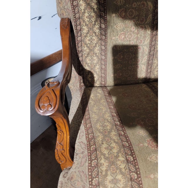 Wood Pair of Ornately Carved Wood Framed Armchairs - Vintage For Sale - Image 7 of 11