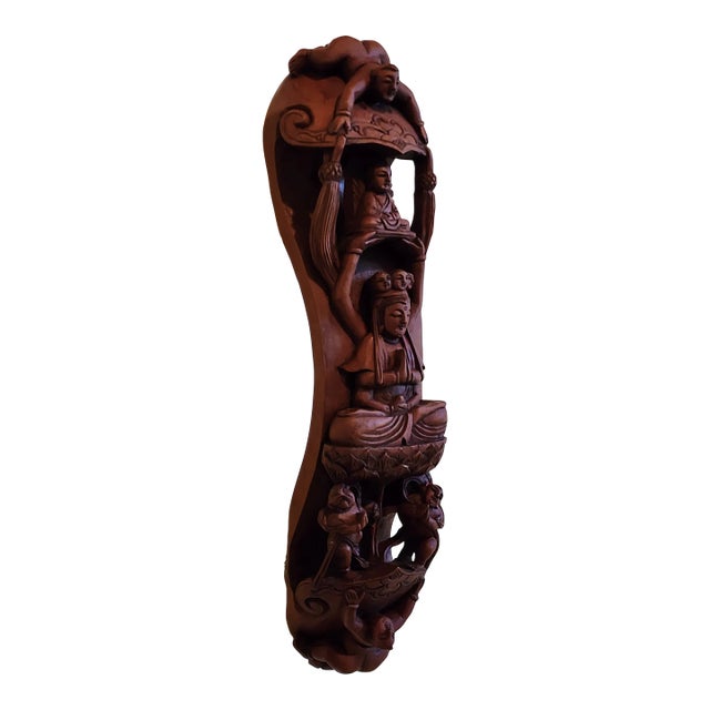 Vintage Hand Carved Wall Boxwood Sculpture For Sale