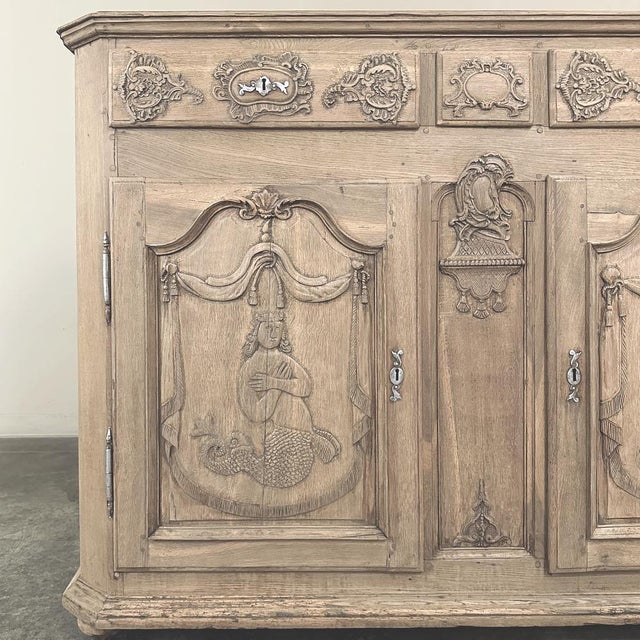 Taupe Early 18th Century Belgian Liègeois Régence Period Hand-Carved Stripped Oak Mermaid Buffet For Sale - Image 8 of 18
