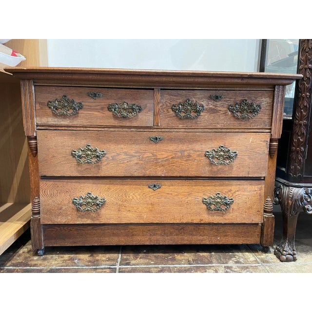 Antique 4-Drawer Dresser With Detailed Iron Hardware For Sale - Image 12 of 12